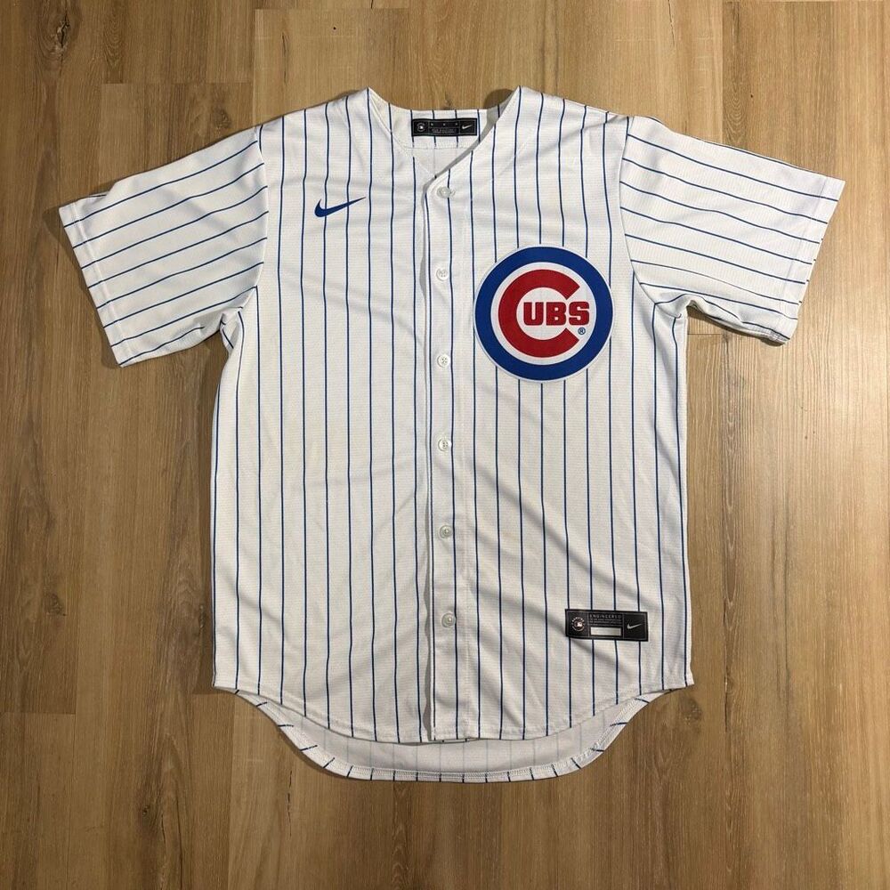 Chicago Cubs Home Womens Pinstripe Jersey White Sz M MLB Baseball Althleisure